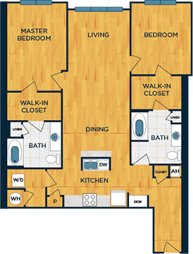 Floor plan for 2 beds, 2 baths, 1328 sqft